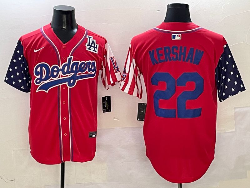 Men Los Angeles Dodgers 22 Kershaw Red a generation of national flags Joint name 2025 Nike MLB Jersey style 10